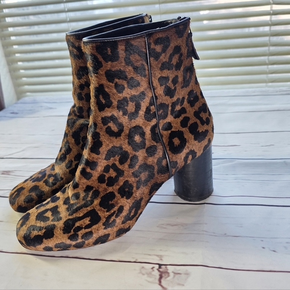 Sandro Sacha Leopard Boots Calf Hair Zip Back Heel 39 8.5/9 - Picture 2 of 8